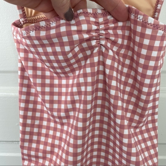 Beach Joy Bikini Brand One Piece Pink/White Check W/ Front Cut Out & Bow Size S - Picture 5 of 9